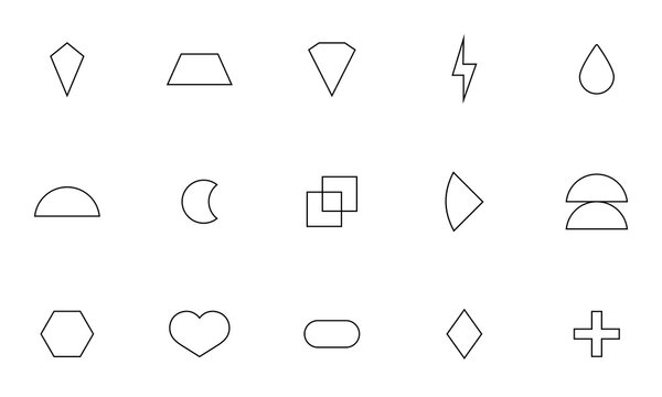 Basic  Shapes Icon Set &ndash; Circle, Square, Triangle, Star, Hexagon, Crescent Moon, Leaf, Rounded Rectangle and Abstract Shape  Icons Collection for Graphic Design, UI, Education and Creative Projects. 