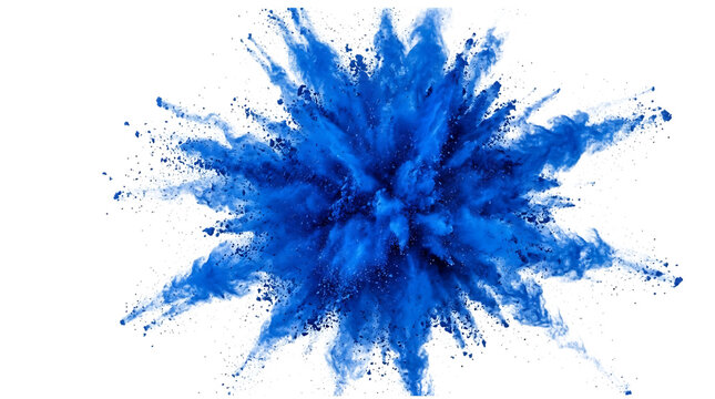 Blue powder explosion isolated on transparent background