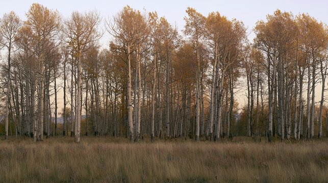 rustling. Grove of aspen trees with shimmering leaves in golden hour sunlight. travel magazines, destination branding, designed for travel destination branding, used by customer success managers.