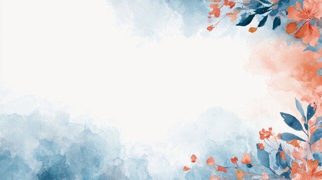Soft Watercolor Floral Wash Background in Saffron Blue and Peach