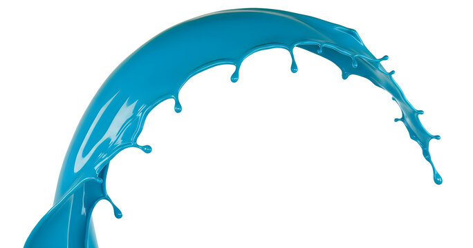 Blue paint splash isolated on white. Dynamic liquid arc for creative graphic design.