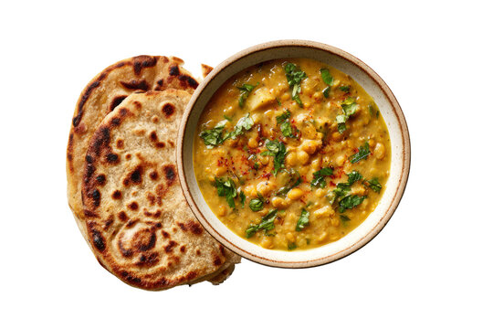 Traditional Langar Meal with Flatbread and Lentil Curry