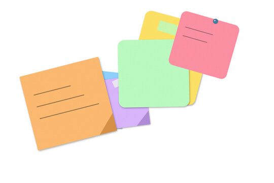 Colorful sticky notes paper memos arranged in a messy pile for office work and organization tasks