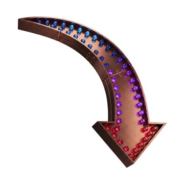 Retro Marquee Curved Arrow Pointing Down 3D Sign