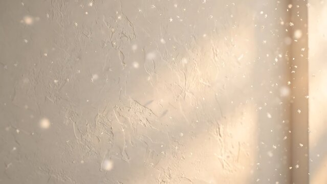 Gentle falling snowflakes against a textured beige wall