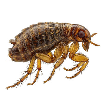 Detailed macro shot of a common flea insect isolated on transparent background