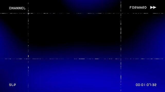 Retro VHS overlay with blue light leaks and analog glitch effects featuring a timecode and channel display for vintage video transitions and background effects