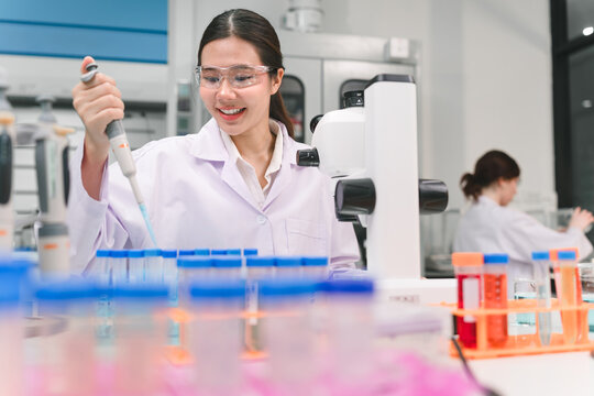 Medical biotechnology research laboratory innovation by scientist in a modern facility