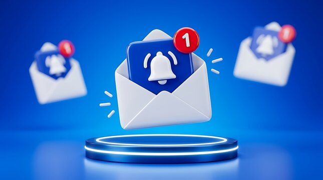 Email Notification Alert with Bell Icon and Unread Message Count on Blue Background.