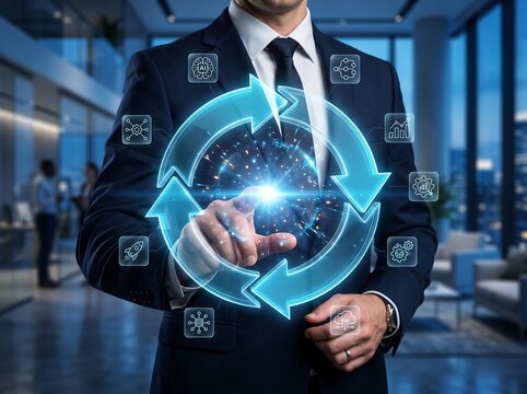 Business Process Improvement Concept Featuring Digital Workflow Automation and Smart Management Interface