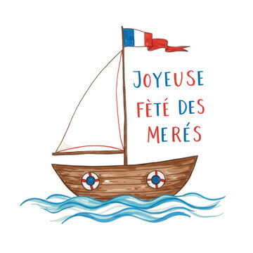 Mothers day sailboat illustration joyeuse fete des meres isolated on transparent background
