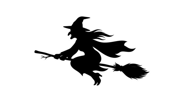 Silhouette of a witch flying on a broomstick