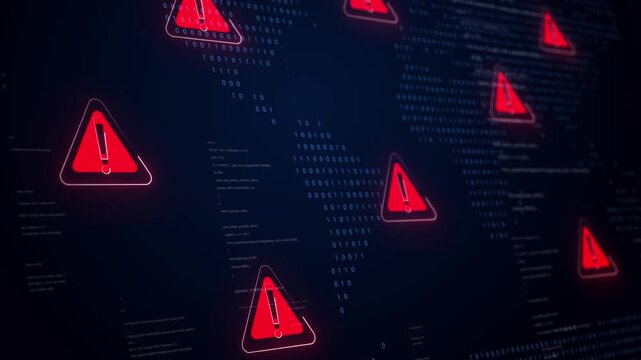 Cyber security world alert digital map, warning icons, code overlays, blue threat interface. hacking news, network defense data protection promos, software security, technology intros, alert overlays.