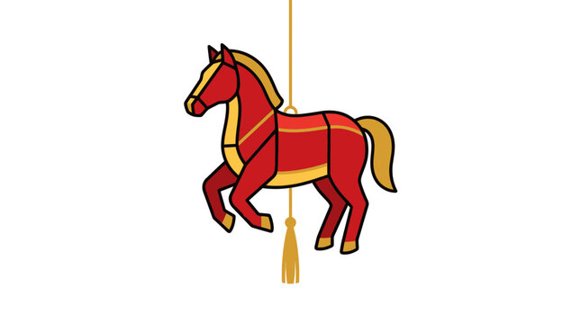 Vibrant red and gold carousel horse illustration, a classic symbol of childhood fun, carnival rides, and nostalgic amusement park entertainment, isolated on white.