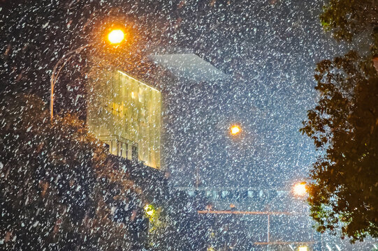 Wuhan City Street in Heavy Snow at Night