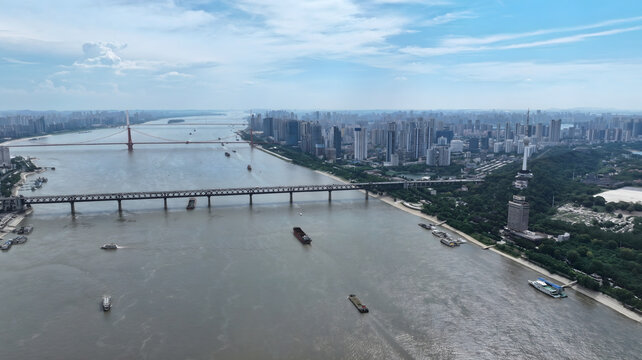 Wuhan Three Bridges Yangtze River Aerial View