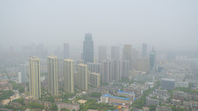 Wuhan Cityscape Skyscraper Complex Shrouded in Haze