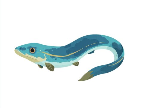 Pixel Art Illustration Of A Blue Sea Creature With Elongated Body Isolated On White Background
