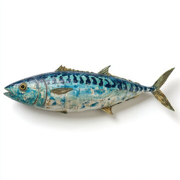 Macro Studio Shot Of A Blue Mackerel Fish With Detailed Pattern Isolated On A Clean White Background