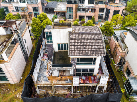 Abandoned Construction Site in Urban Residential Area - Aerial View