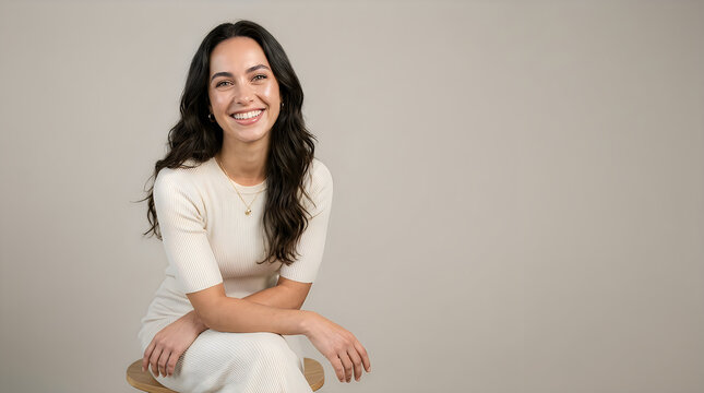 Smiling woman sitting with crossed arms