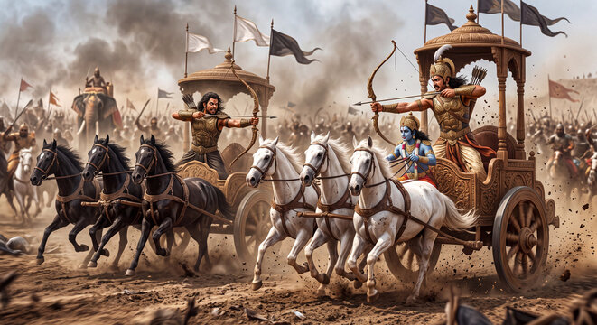  chariot driver with warrior on the battlefield during the epic  war artwork
