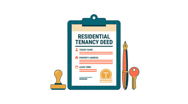 Residential Tenancy Deed Document with Key and Stamp