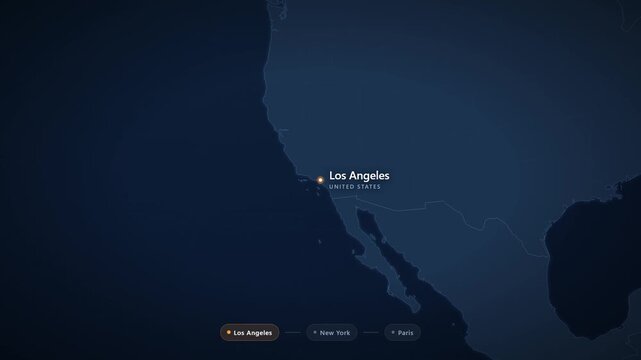 Animated 3D World Map Journey Showing Travel Route From Los Angeles To New York And Then A Stylized Eiffel Tower Reveal