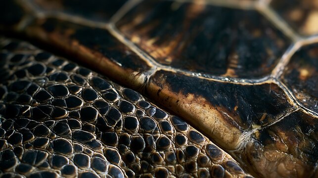 Macro photography detail of a sea turtle shell texture.