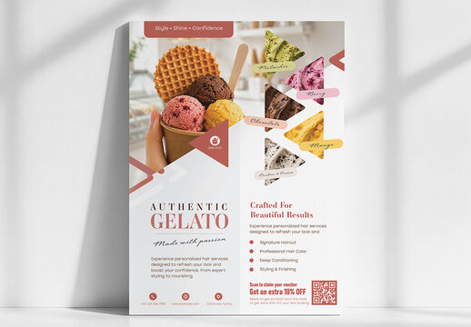 Authentic Gelato and Ice Cream Dessert Cafe Flyer Poster Template
