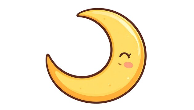 Cute Crescent Moon Cartoon Flat Space Icon for Astronomy Nursery and Creative Illustration
