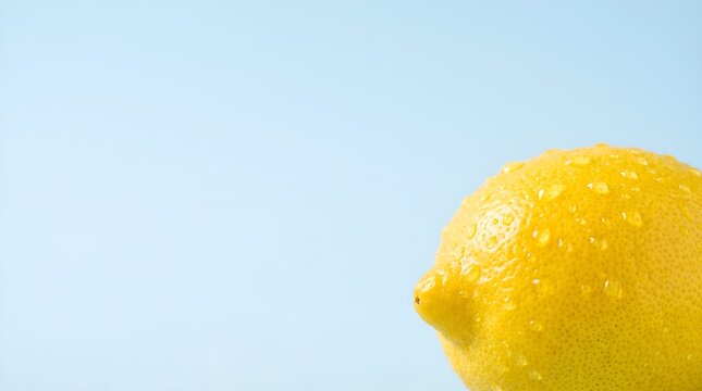 Fresh yellow lemon displayed on a clean blue background with bright natural light.