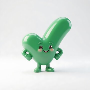 Green check mark mascot with smiling face and happy expression. Cute kawaii cartoon character. Validation symbol. Success sign on white background