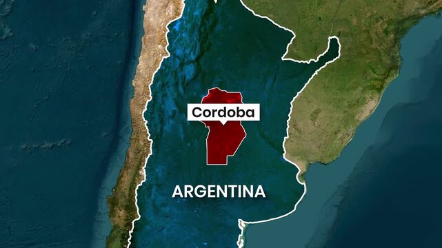 Argentina map with Cordoba highlighted video motion animation footage
