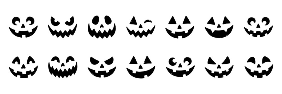 Set of hand drawn spooky jack o lantern faces for your creative halloween party decoration and design projects