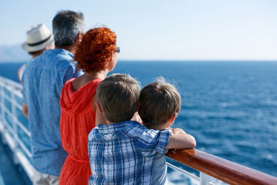 Children and parents on cruise ship deck