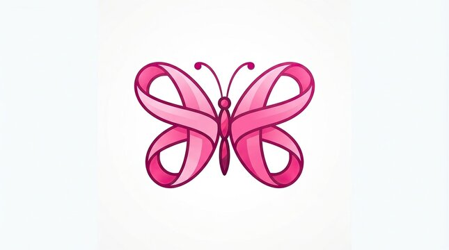 Stylized pink ribbon butterfly illustration for breast cancer awareness
