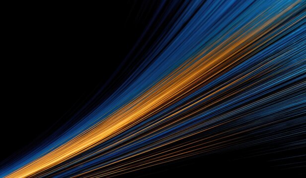 Streaks of gold and blue light emanate from the bottom left against a black background