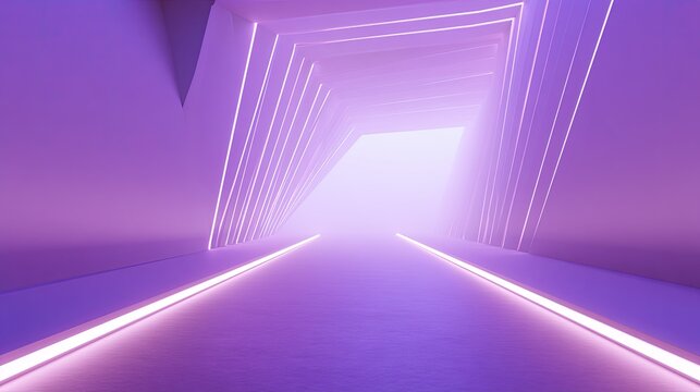 Glowing purple tunnel receding into bright light, geometric architecture