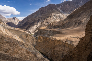 Naklejka premium Scenic mountain landscape view of remote high altitude Misgar valley in summer, Gojal, Hunza, Gilgit-Baltistan, Pakistan