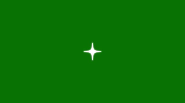 Cute white doodle stars sparkling animation, cartoon twinkle and shimmering glow effect, dazzling glowing stars, twinkling star animation on green screen background, 4K loop