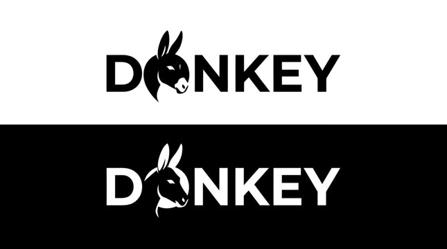 DONKEY logo design vector combining a distinctive working animal concept with symbolic typography and custom lettering to represent reliability, strength, patience, humility, and hardworking spirit.