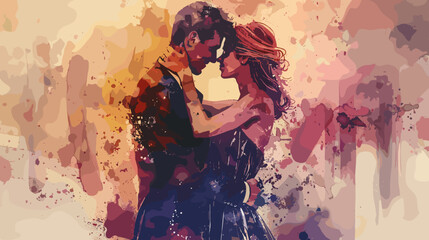 Fototapeta premium Couple Embracing With Warm Hues And Textured Background During A Dance Evoking Romance And Intimacy