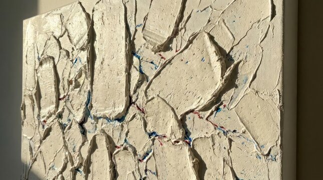 Abstract white impasto textured canvas painting.