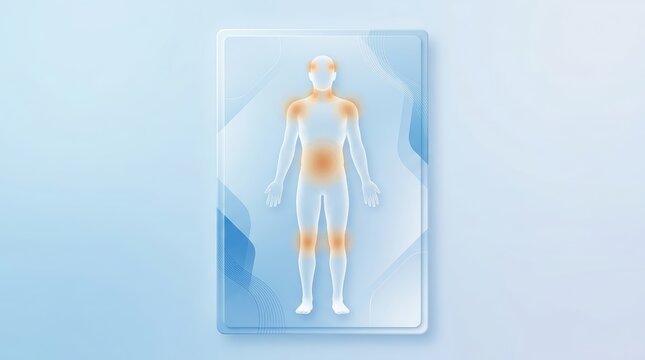 Human body silhouette highlighting pain points on medical awareness card