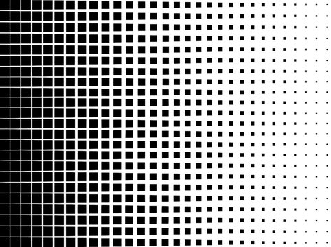 Halftone square pattern vector, black and white geometric gradient background, minimalist pixelated texture for modern graphic design