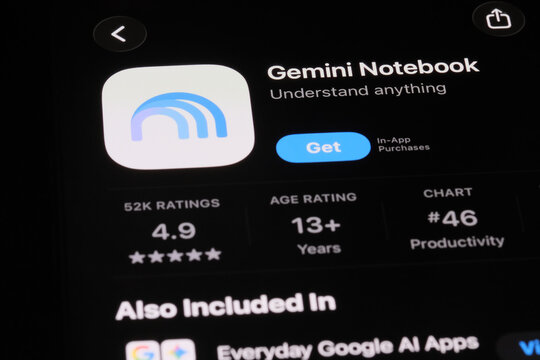 Shanghai,China-July 31st 2026: Gemini Notebook app icon brand logo