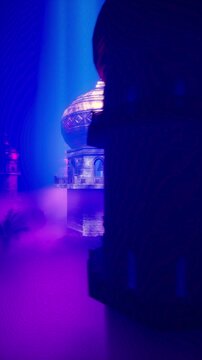 Mystical Arabian Palace Dome in Blue and Purple Foggy Cave