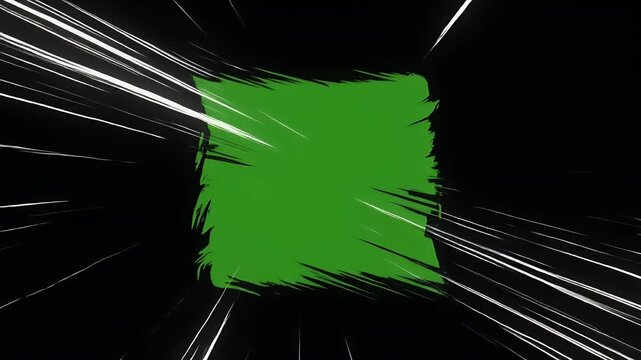 Abstract Green Screen Effect with Speed Lines and Black Background.