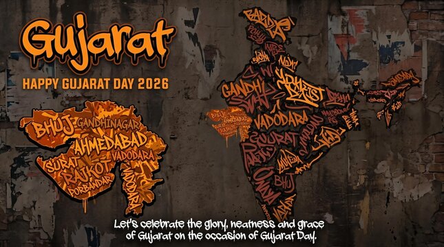 Happy Gujarat Day 2022 &ndash; Gujarat Map Typography and Cultural Celebration